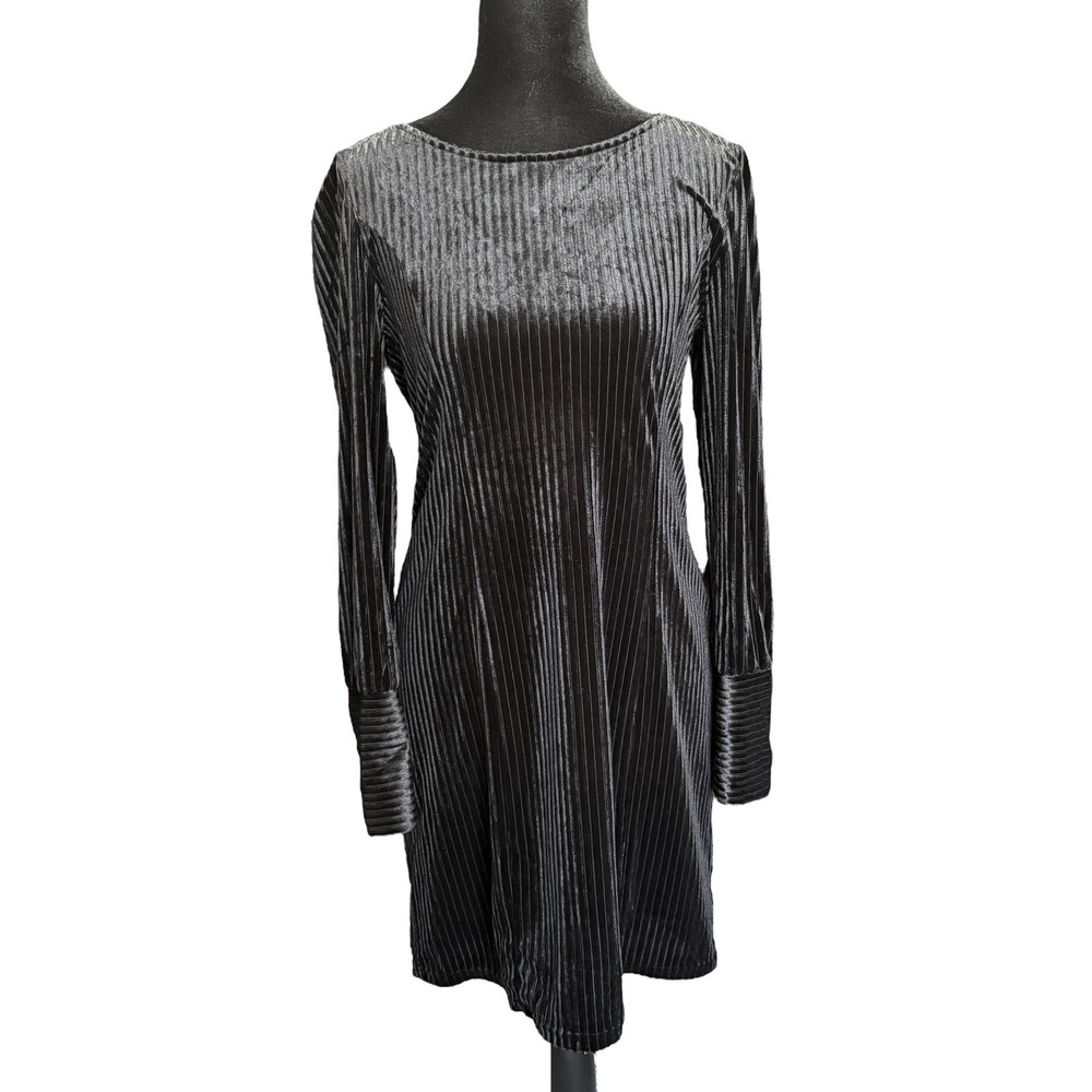 OAT New York Black Velvet Ribbed Mini Dress Long Sleeve Size M‎ NWT